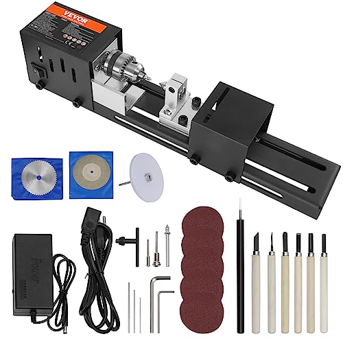 VEVOR Mini Lathe Machine, 2.76 in x 6.3 in, 24VDC 96W Mini Wood Lathe Tools Milling Machine Accessories, 7 Speeds 4220/5300/5650/6350/6660/7050/8450 RPM, for DIY Woodworking Wood Drill Rotary Tool - size: 2.76 in x 6.3 in