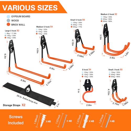HUPBIPY 26 Pack Garage Hooks Heavy Duty, Wall Mount Ladder Hooks - color: 26 Pack Orange