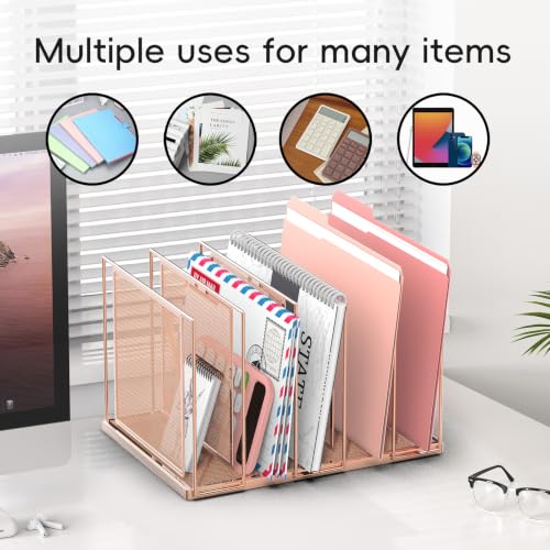 File Organizer for Desk, 5-Section Vertical File Sorter, Paper Holder Organizer Standing Metal File Folder for Office Home Classroom, Rose Gold - color: Rose Gold, size: 1 Pack 5-Section