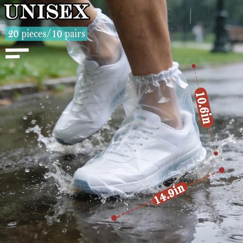 20 Pcs Individually Packaged Rain Shoe Covers, Clear Disposable Plastic Shoe Covers for Rain for Adults, Portable & Wear-Resistant for Rain Snow Disney (Adults, M 20Pcs) - size: Adults M 20Pcs