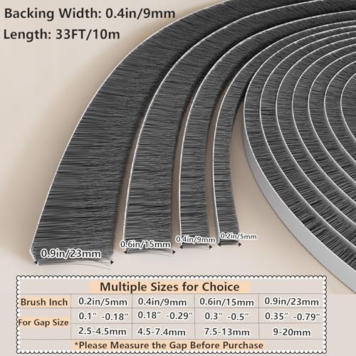Brush Weather Stripping Door Window Seal,2 Pack 0.2"x 0.4" x33FT - color: Gray, size: 2 Pack 0.2"x 0.4" x33FT