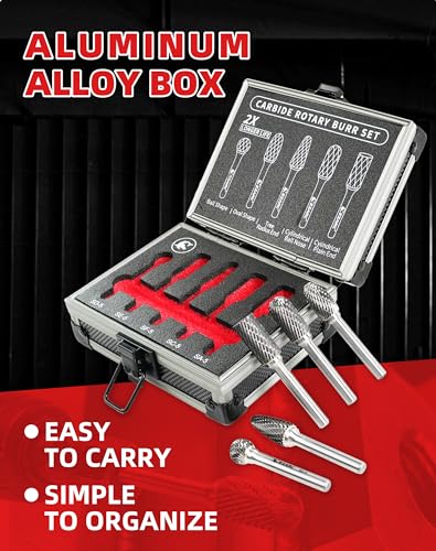 EZARC Tungsten Carbide Rotary Burr Set, 5PCS Double Cut, 1/4-Inch Shank - style: MIXED, 5PCS