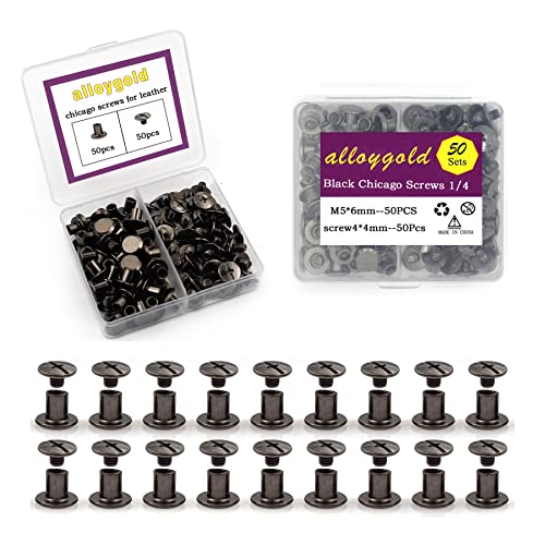 50 Sets M5*6 Gun Black Chicago Screw Kit Leather Rivets Screw Rivets Chicago Screw Buttons DIY Leather Trim - color: black, size: M5*6mm