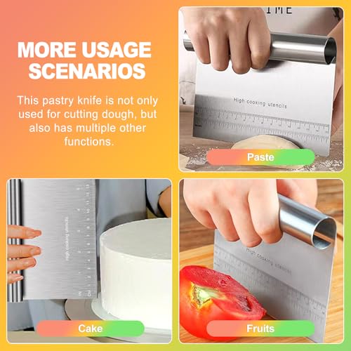ZukoCert 2-Pack Stainless Steel Bench Scraper – Durable Dough Cutter with Built-In Measuring Ruler (Multipurpose Tool for Pizza, Cake, Baking & Pastry Work, Easy to Clean)