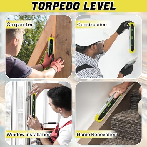 MELOTOUGH 9 Inch Torpedo Level Magnetic,Small Leveler Tool,Spirit Level with 45/90/180 Bubbles,V-Groove,Shock Resistant Leveler,Yellow(2PCS) - color: Yellow-2pcs