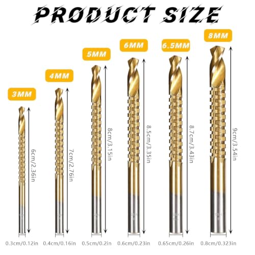 6PC Twist Drill Bit Set, 3-8Mm Titanium High-Speed Steel Drill Set for Machinists for Drilling Screwing Boring Carving Cutting Polishing Durable Plunge Drill Bits