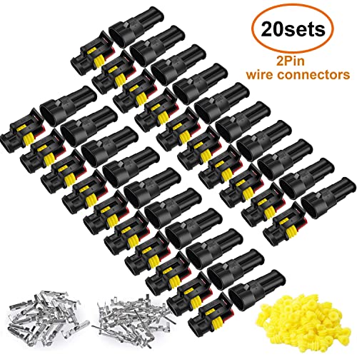 20 Kit 2 Pin Connector Automotive Waterproof 2 Wire Connector with Crimper | Twippo 22-16 AWG Two Pin Male Female Electrical Wire Connectors Kit Quick Disconnect Plug Terminals with Crimping Tool - color: 2pin/20kit With Crimper