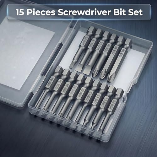 Bates- Screwdriver Bits Set, 2 Inch, 15 pcs, 1/4 Hex, S2 Steel, Triangle Slotted Phillips Magnetic Drill Bit Set