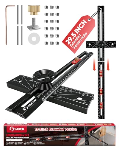 Saker 4-in-1 Scriber Marking Line Ruler, 29.5in Spliceable Extended T Square, Precision Line Drawing & Drilling Positioning Tool, Cabinet Hardware Jig with Angle Adjustment for Woodworking - size: 29.5inch T Square Ruler