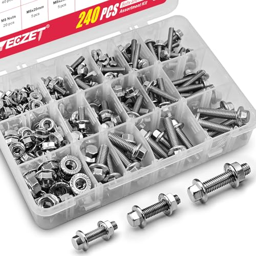 240PCS M5 M6 M8 Flanged Bolts and Nuts Kit,Stainless Steel 304 Metric Flanged Hex Screws Nuts Includes 14 Most Common Sizes - color: 240PCS M5 M6 M8 Bolts and Nuts Kit
