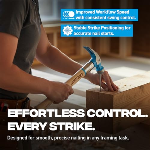 OX Pro Framing Hammer 22 oz Milled Face with Curved Hickory Wood Handle Hammer with Steel Overstrike Protection - Martillos De Carpintero - style: 22-oz Hammer + Steel Shaft