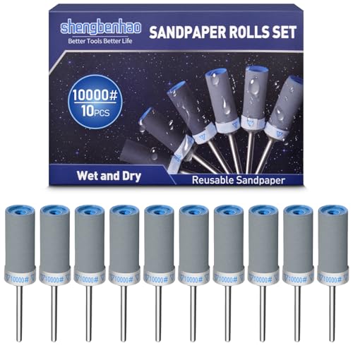 10Pcs 10000 Grit Sanding Drums Sandpaper Sticks Set for Dremel Rotary Tool with 1/8" Shank Sanding Bits Kit Rotary Tool Accessories Suitable for Final Polishing Metal and Jewelry (10000 Grit) - style: 10000 Grit