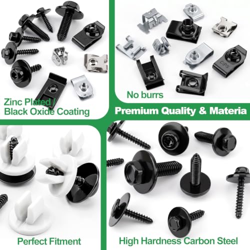 FOLIV 280PCS U-Nut Clips and Bolt Kit, Automotive Body Bolts and Clips Assortment, Engine Undertray Fasteners for Toyota Camry, Honda, Ford, GM-Fender Liner Screws (21 Sizes)