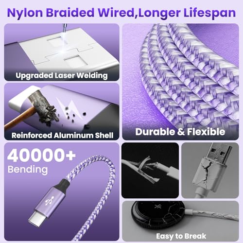 4in2 Multi Charging Cable for iWatch Charger/iPhone Charger/CarPlay Cable, Beach Travel Vacation Essentials, (2Pack 5FT) 3 X USB C/iWatch Charger Cords for iWatch 11-1/iPhone 17-15, Android Car - color: Purple_2, size: 2PCS&5FT
