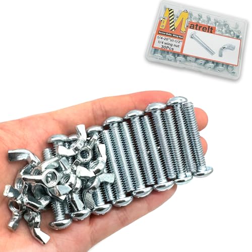 30Pack 1/4"-20 x1-1/2 Screw Bolts and Wing Nut Kit 15pcs Machine Screws with Round Head Phillips 15pcs Butterfly Hand Twist Tighten Nut Zinc Plated Hardware Fitting Fastenings Assortment Kit - size: Silver 30 Pack 1/4"-20 x1-1/2"