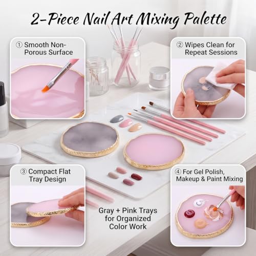 Resin Nail Art Palette 2Pcs, Gray Pink Mixing Tray - color: Gray, Pink