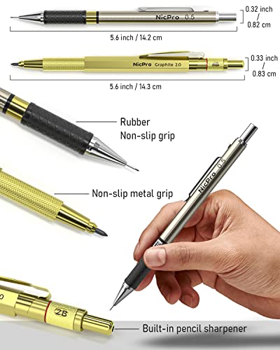 Nicpro 30PCS Art Mechanical Pencils Set in Leather Case-Gold - color: Gold
