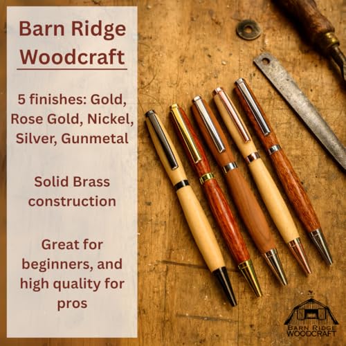 Slimline Pen Kit for Wood Turning || 5 Pack with Multiple Finishes || 7mm Twist Pen Kit