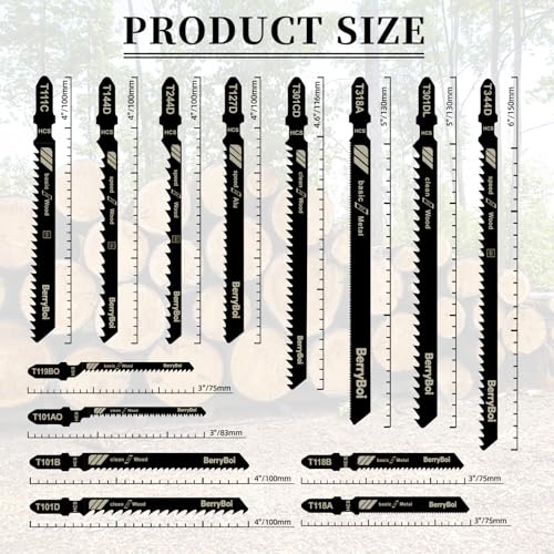 48PCS T-Shank Jigsaw Blades,6-21TPI 14-Size Jig Saw Blades for Wood and Metal Cutting,with Plastic Storage Box,Includes T144D T101B T118A T111C T244D Models