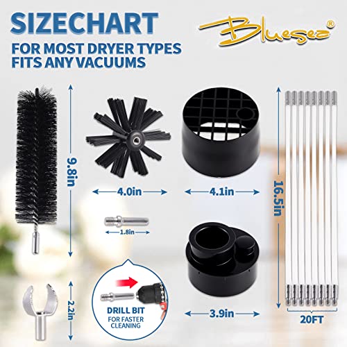 Bluesea 7 Pieces 20 Feet Dryer Vent Cleaner Kit, Reinforced Nylon Dryer Vent Cleaning Kit, Durable Dryer Vent Brush Vacuum Attachment with Flexible Lint Trap Brush, Vacuum & Dryer Adapters - color: Upgrade, size: 20 FT