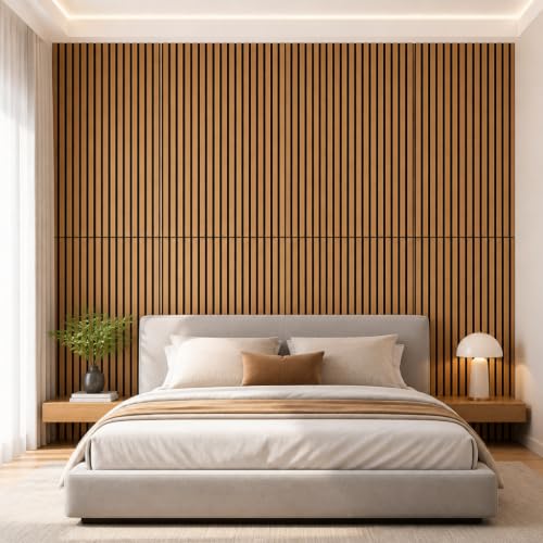 5 Pcs Wood Slatwall Panels Large Acoustic Panels for Wall 47.2 x 23.6 x 0.4 Inch Soundproof Sound Dampening Wood Veneer Sound Absorbing Wall Panel for Bedroom Home Studio Office (Teak) - color: Teak