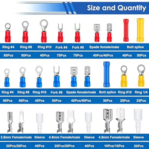 smseace 1100Pcs Wire Connectors Kit with Crimping Tool Packed in Handheld box 22-10AWG Insulated Wire Crimp Spade/Fork/Ring/Butt Electrical Speaker Wire Connector - size: 1100Pcs