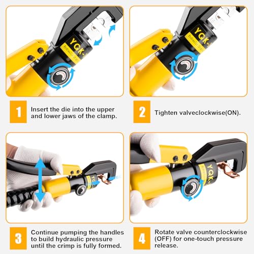 Hydraulic Crimping Tool, 9 Pairs Dies 12-2/0 AWG | Steel hydraulic crimper for 1/16",1/8",3/16" stainless cable railing, suited for vehicle wiring & electrical service