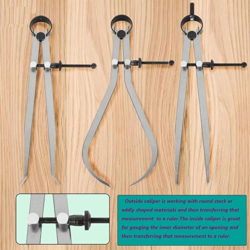 3Pcs 8 Inch Long Spring Caliper Set, Carbon Steel Outside Divider Caliper Compass, Calipers Measuring Tool for Wood Turning Lathe Projects