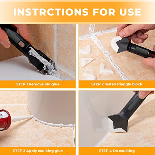 Saker Silicone Caulking Tool 3-in-1 Grout Removal Tool Kit Black Blue - style: Classic with Scraper