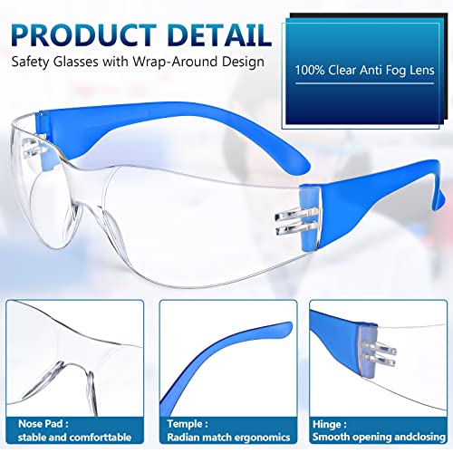 Yunsailing 96 Pairs Clear Safety Glasses Bulk Adult Safety Goggles Unisex Eye Protection Glasses Impact Resistant Protective Eyewear