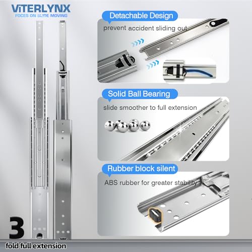 Thickened 200Lbs Heavy Duty Drawer Slides 1 Pair 10 12 14 16 18 20 22 24 32 40 Full Extension Ball Bearing Sliding Rails Cabinet Tool Box Runners Tracks Glides (14" L) - size: 14Inch, style: W:51mm
