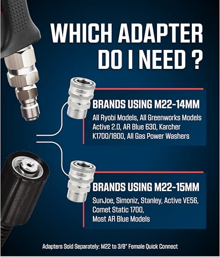 McKillans® M22-14mm Pressure Washer Quick Connect Kit, M22-14mm to 3/8" Male Female Quick Disconnect Kit for Power Washer (Stainless Steel) - color: Quick Connects