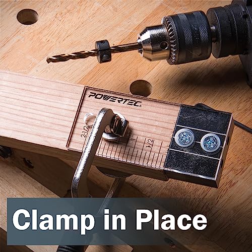 POWERTEC Dowel Jig Kit, Doweling Jig Kit 3/8", Dowel Jigs Woodworking, Laser Cut Witness Mark, with Depth Scale, Drill Guide Dowels, Cobalt M-35 Drill Bit & Split Ring Stop Collar 71716-P2 - style: 2PK 3/8" Doweling Jig Kit w/ Bit & Collar
