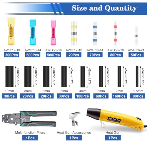 smseace 2020Pcs Heat Shrink Butt Connector,Solder Seal Wire Connectors Kit,Heat Gun and Crimping Tool Pack in Exquisite handbag 22-10AWG Waterproof Electrical Wire Crimp Connectors - size: 2020Pcs