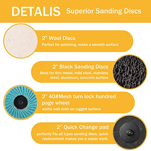 VIGRUE 80PCS 2 Inch Sanding Discs Set, Die Grinder Pad for Drill Die Grinder Accessories with 1/4" Shank Holder for Grind Polish Burr Finish Rust Paint Removal, Quick Change Discs