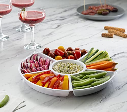 Plasticpro 6 Sectional Round Plastic Serving Tray/Platter (2, White) - color: White