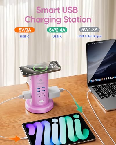 Power Strip Tower, kakyanill Charging Station 9 AC Outlets 8 USB Ports - color: Purple, size: 24W