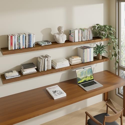 ROGMARS 72 Inches Long Walnut Floating Shelves - color: Walnut, size: 72 Inch set of 2