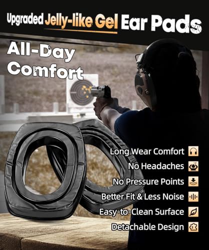 ZOHAN EM054 Shooting Ear Protection w/Gel Ear Pads, Impact Hearing Protection for Shooters, 4X Sound Amplification, NRR 23dB Noise Reduction Headphones for Hunting(Gel-Black) - color: Gel Ear Pads-black