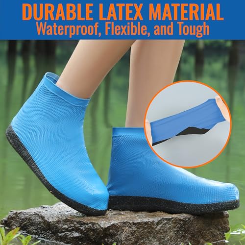 Rain Shoe Covers Waterproof Reusable Galoshes Overshoes - color: Blue, size: Medium