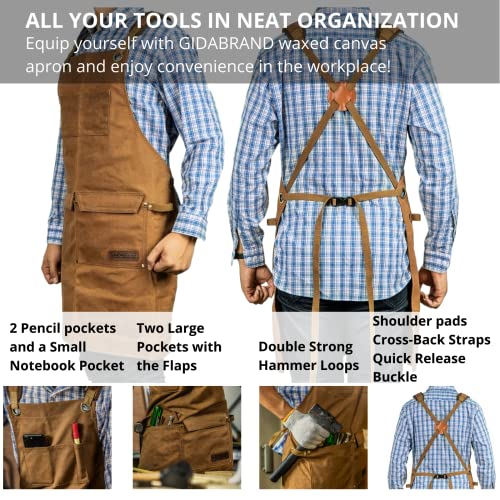 Woodworking Shop Apron for Men, Waxed Canvas Work Tool Apron for Carpenter