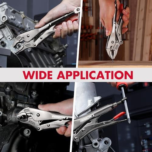 ARROW 2PCS Curved Jaw Locking Pliers Set 7" & 10" | CR-MO Steel Pliers, Adjustable Screw, One-Hand Release, Anti-Slip Handle - size: 7&10inch