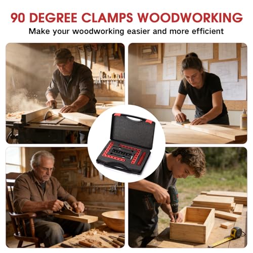 Neddie 90 Degree Corner Clamps for Woodworking, 4-Pack 5.5-Inch Squares | Anodized aluminum, 8 L-bolts with adjustable blocks, up to 3.5 in, dual-unit scales, case, cabinets, drawers, boxes, frames