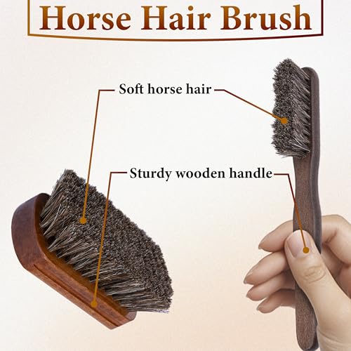 2 PCS Leather Brush Car Detailing, Horse Hair Brush, Car Cleaning Supplies - color: 2 Pcs