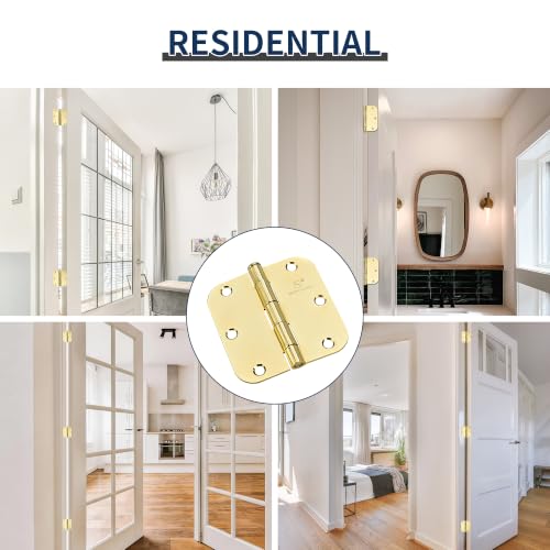 Door Hinges Polished Brass 3.5 Inch Interior Hinges 5/8" Radius - 18 Pack - color: Polished Brass-5/8" Radius