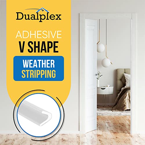 Adhesive V Shape Weatherstrip, Weather Stripping Door Seal Strip Foam Door Frame Insulation Side Jamb Bottom Groove Gap Filler Soundproof V Weatherstripping (White, 1/2 in x 1/2 in x 26 Ft) - color: White