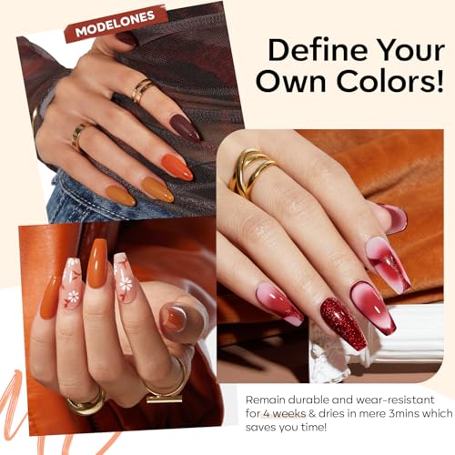 modelones Fall Gel Nail Polish Set 6 Colors, Brown Burnt Orange Burgundy - color: A A A1 Orange Burgundy
