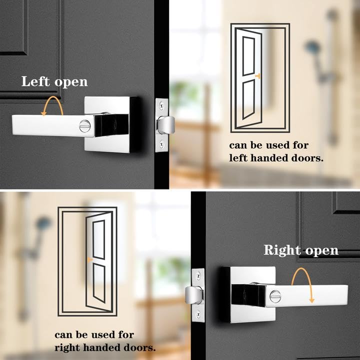 Probrico Polished Chrome Privacy Door Levers Heavy Duty Lockset for Interior Bedroom/Bathroom, Flat Square Universal Handing Handlesets/Leversets, 6 Pack - color: Polished Chrome