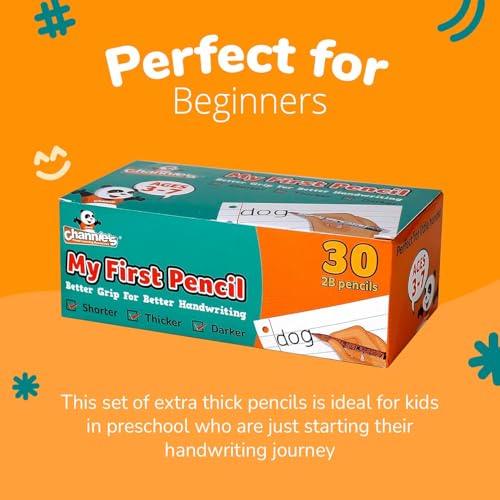 Channie's Extra Thick Kids Pencil Boxes for School Bulk - Easy-to-Hold Presharpened Jumbo Pencils for Preschoolers - Box of 30 Wood Pencils for School, Ideal for Classroom Prizes - White - style: White Panda, Ages 3-7 (My First Pencil)