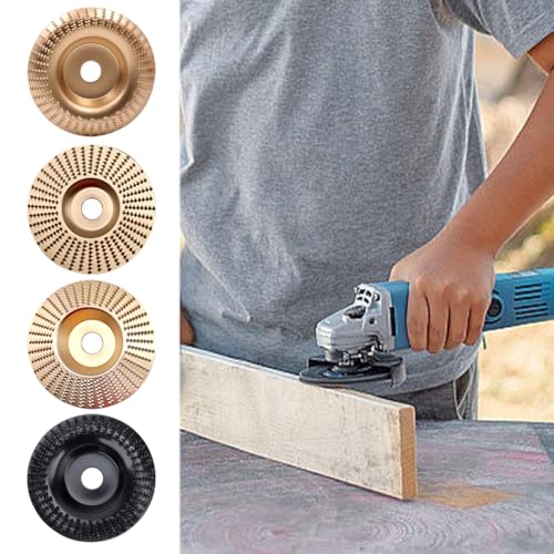 EMVANV 4 PCs Wood Carving Disc Set, for 4"" or 4 1/2"" Angle Grinder with 5/8"" Arbor Grinding Wheel Shaping Disc for Wood Cutting Grinder Cutting Wheel Attachments(Gold+Black)